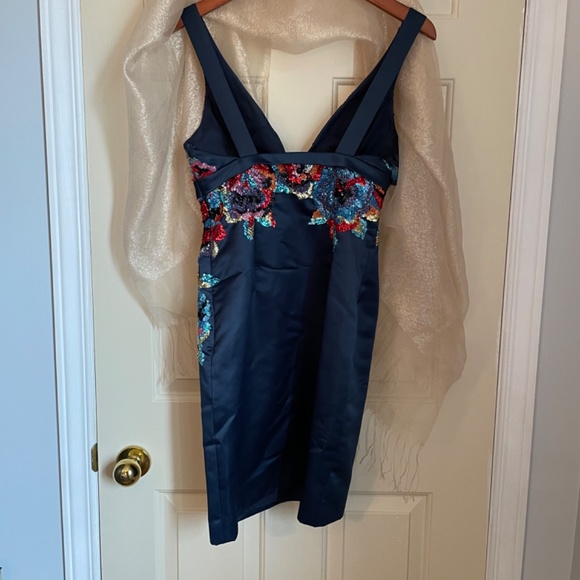 Navy sequined satin party dress - Picture 3 of 5